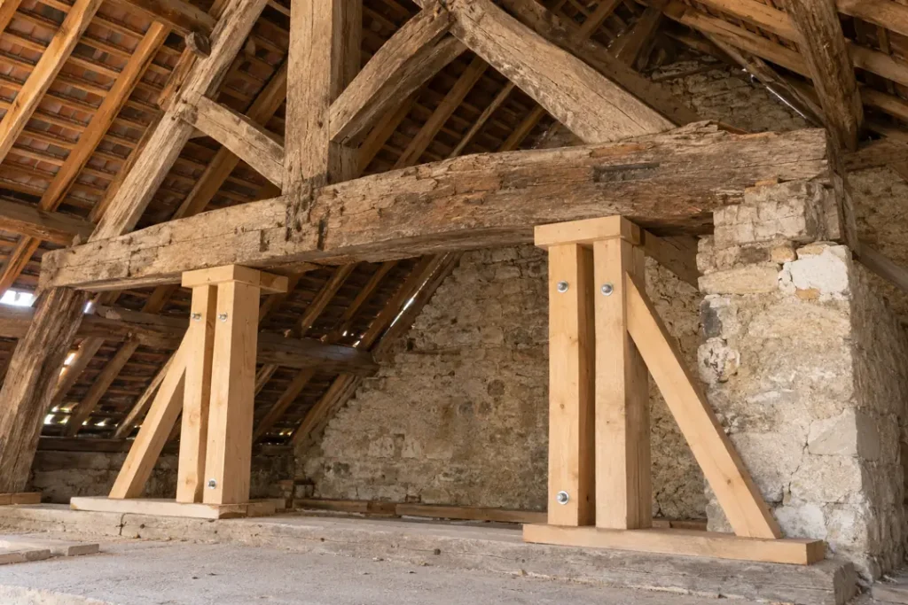 Étayer une charpente ancienne, ses fermes et appuis à Sélestat dans le Centre Alsace