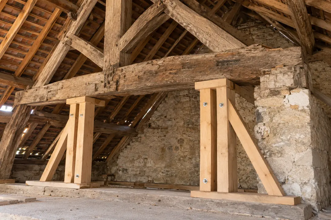 Étayer une charpente ancienne, ses fermes et appuis à Sélestat dans le Centre Alsace