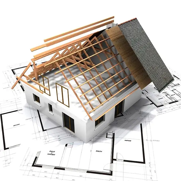 Modèle de maison montrant la charpente et les éléments porteurs en bois