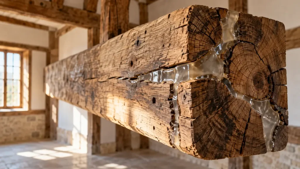 Réparer une poutre bois à la résine époxy, ses fissures et appuis à Sélestat dans le Centre Alsace